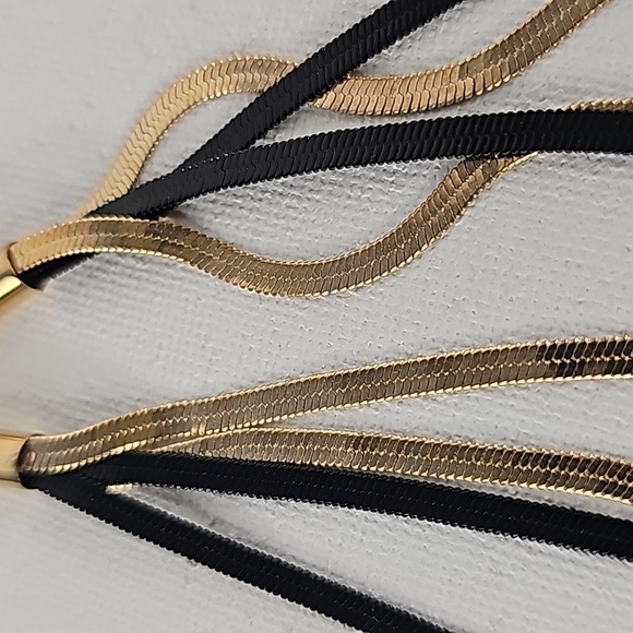 Noir Gold & Black Fringe Dangling Drop Earrings - Picture 5 of 11